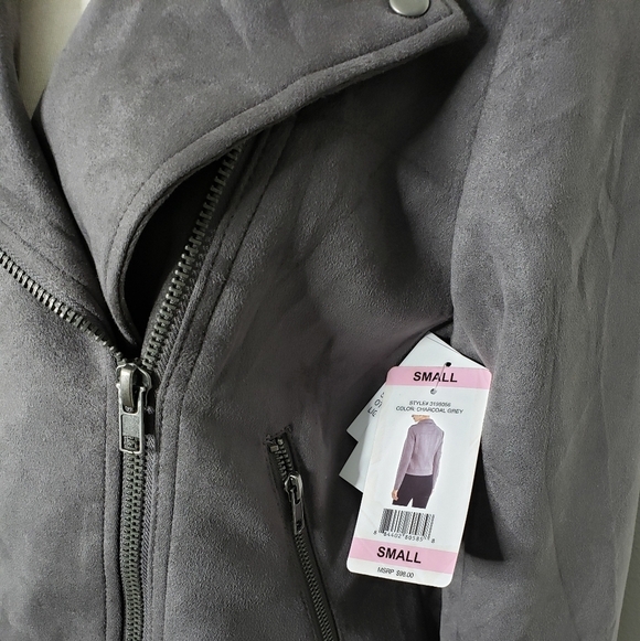 NEW Philosophy Faux Suede Leather Moto Jacket Small Crop Heavy Coat Summer Fall - Picture 8 of 16